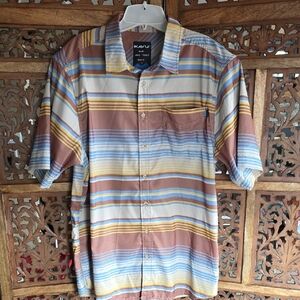 Kavu Men's Casual Striped Button Down Shirt - Brown, Blue, Cream
